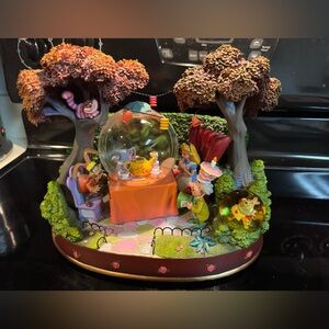 Rare Disney Alice In Wonderland Tea Party Musical Snow Globe w/ Brown Trees